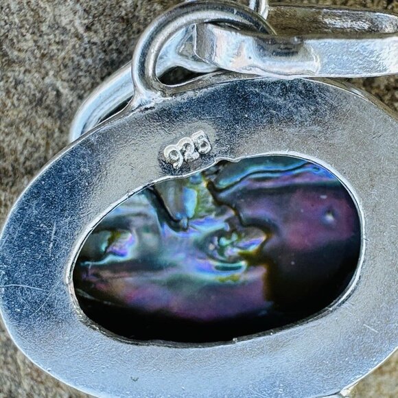 VTG Link Bracelet Size 7.5 MOP Shell Teardrop Cabs 925 Sterling Silver 21.5g - Picture 11 of 12